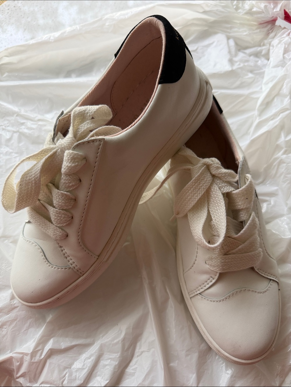 kate spade White Leather Sneakers with Black Heel Tab